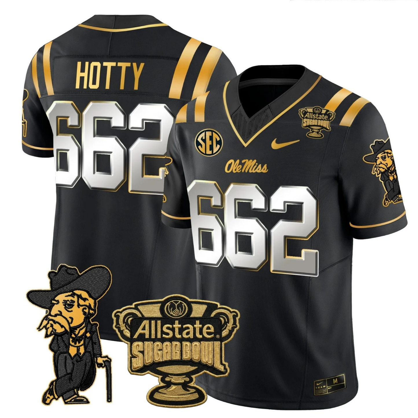 Ole Miss Rebels 2025 Gold Vapor Limited Jersey - Sugar Bowl Patch - All Stitched