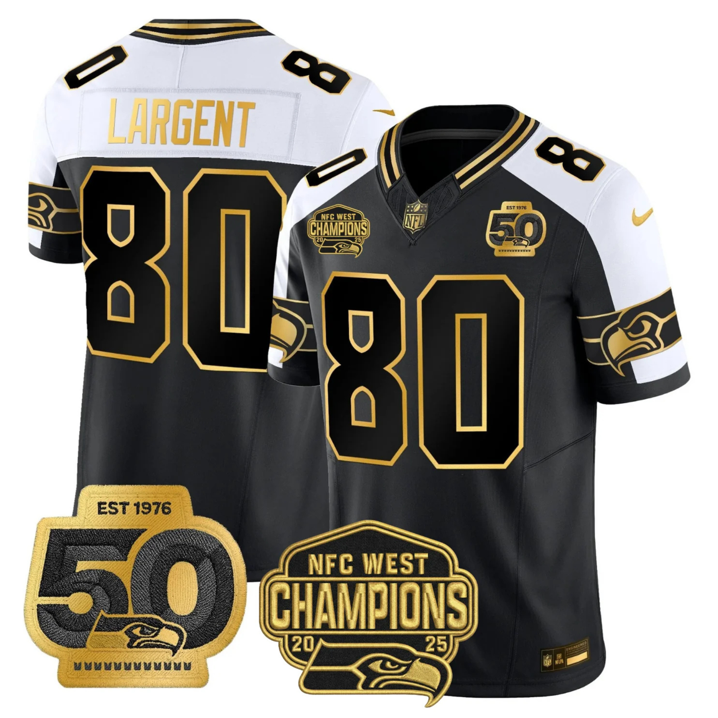 SEA 50th & NFC West Champions Patch Gold Vapor Limited Jersey - All Stitched