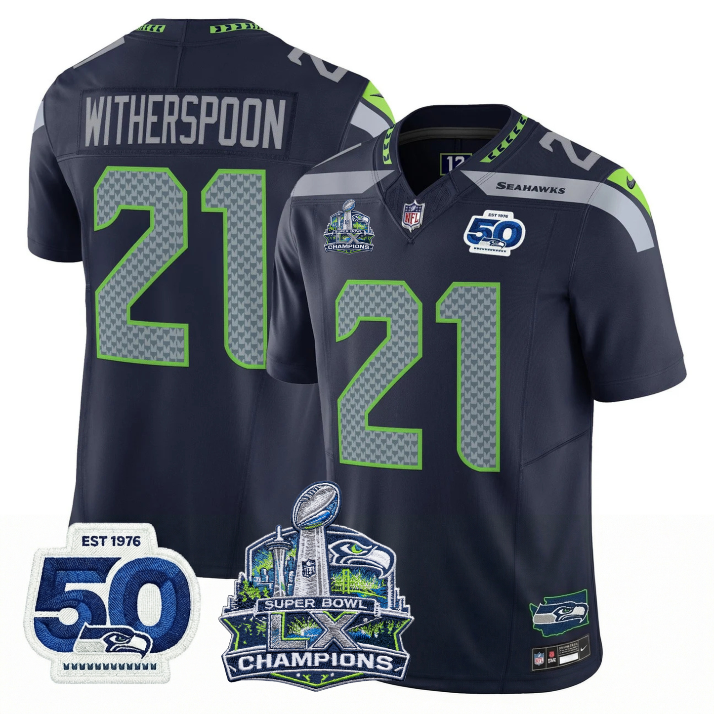 SEA S.Bowl LX Champions Patch Vapor Limited Jersey - All Stitched