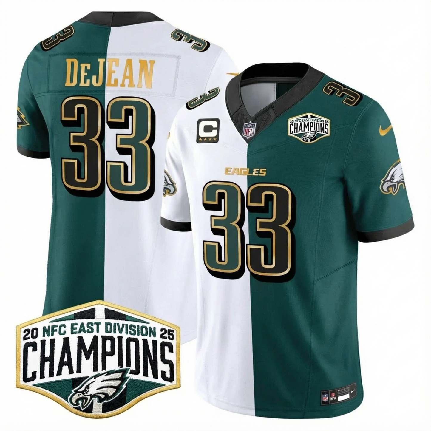 Eagles 2025 NFC East Division Champions Gold Trim Vapor Limited Jersey - All Stitched