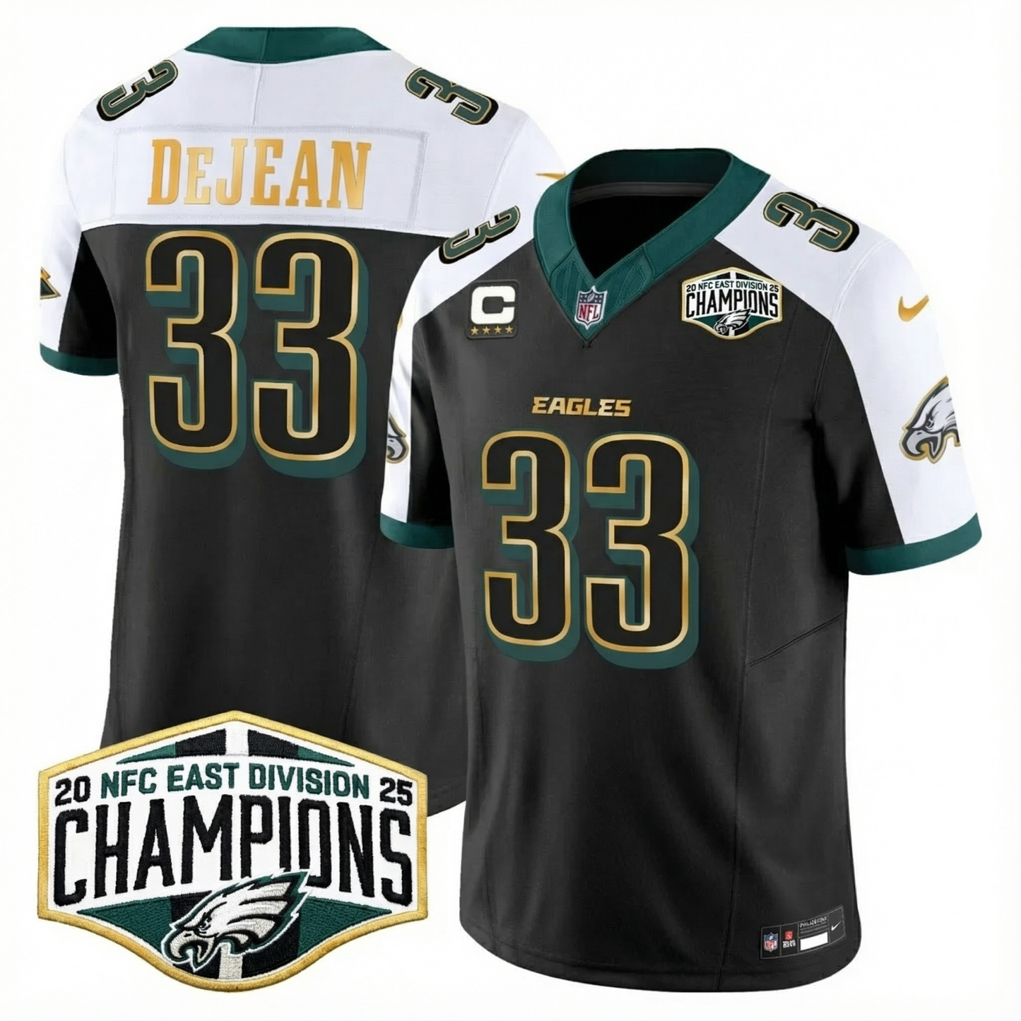 Eagles 2025 NFC East Division Champions Gold Trim Vapor Limited Jersey - All Stitched