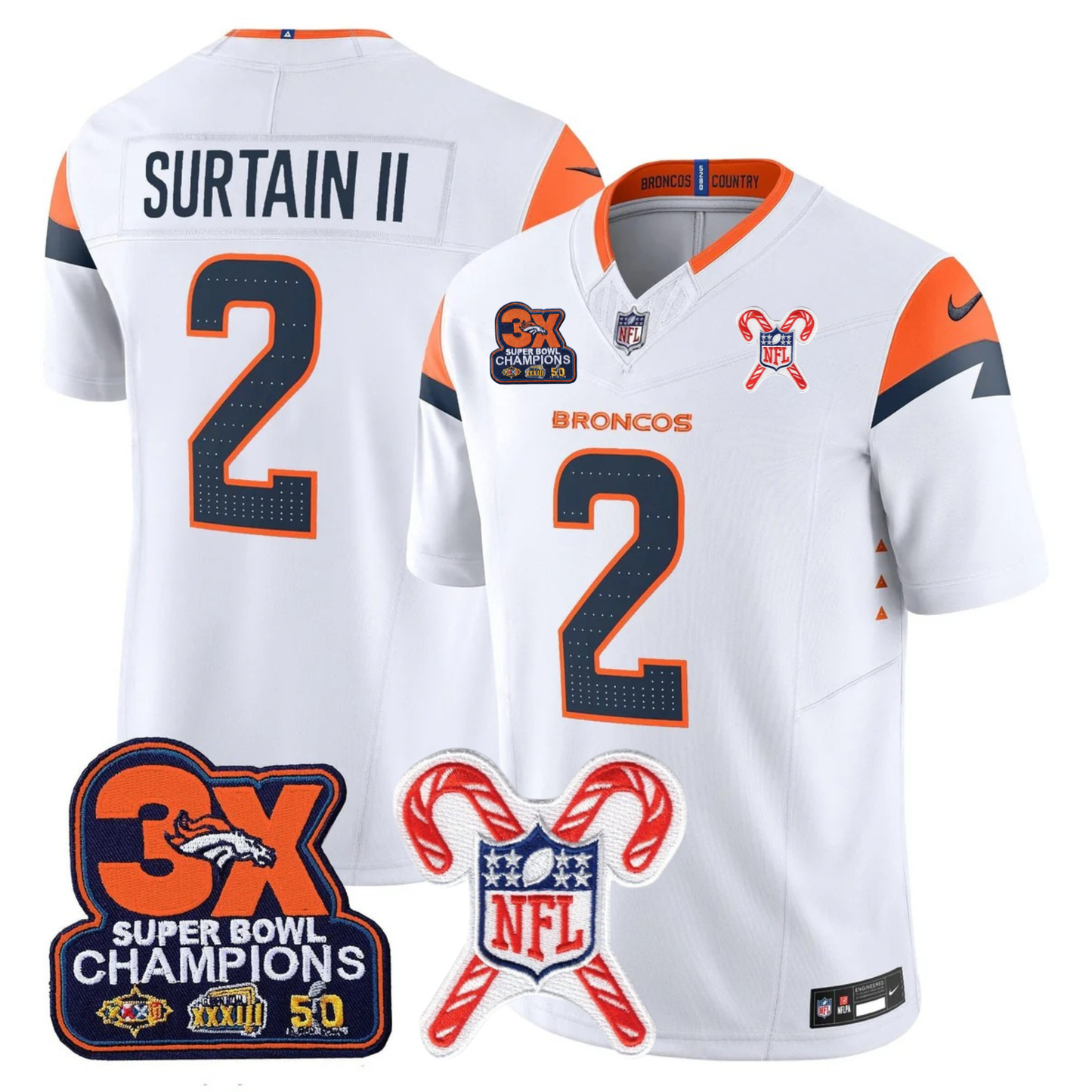 DEN 3-Time Champions & Christmas Patch Vapor Limited Jersey - All Stitched