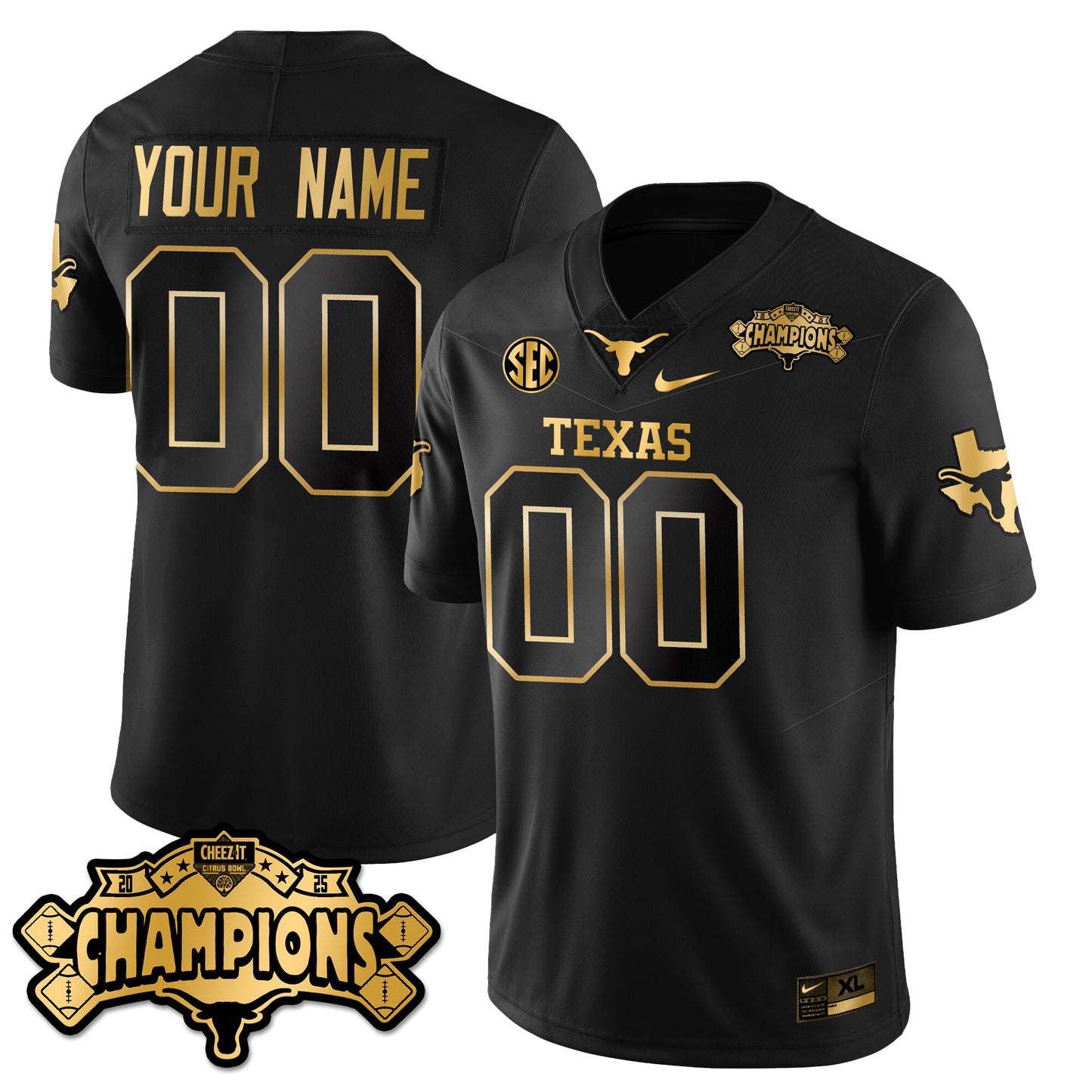 TEX Football Vapor Limited Gold Custom Jersey - Citrus Bowl Champions - All Stitched