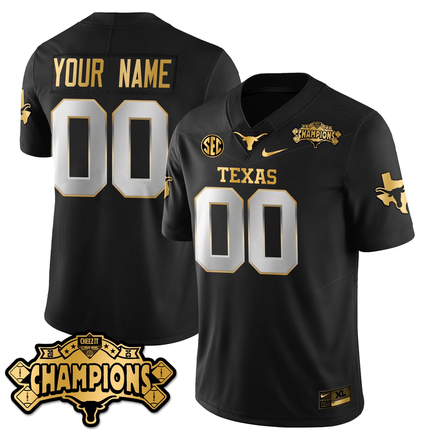 TEX Football Vapor Limited Gold Custom Jersey - Citrus Bowl Champions - All Stitched