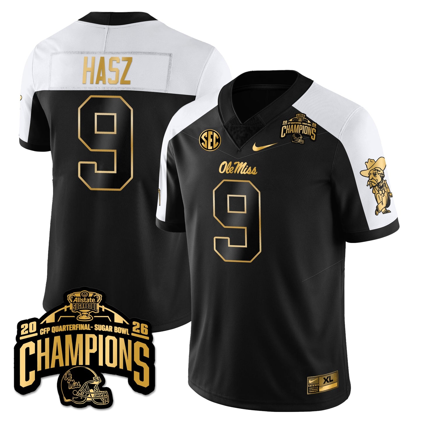 Ole Miss Football Vapor Limited Gold Jersey - Allstate Sugar Bowl Champions - All Stitched