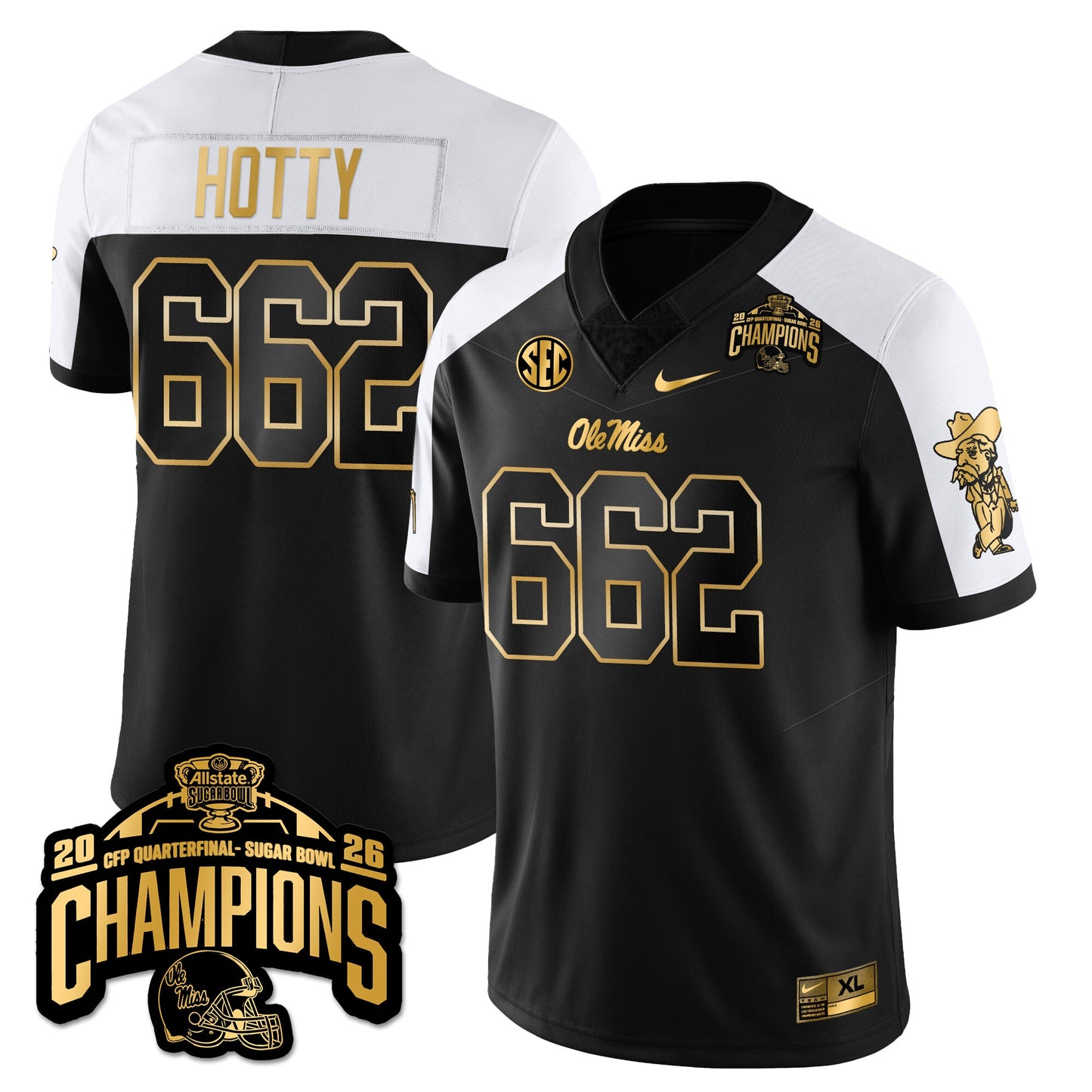 Ole Miss Football Vapor Limited Gold Jersey - Allstate Sugar Bowl Champions - All Stitched