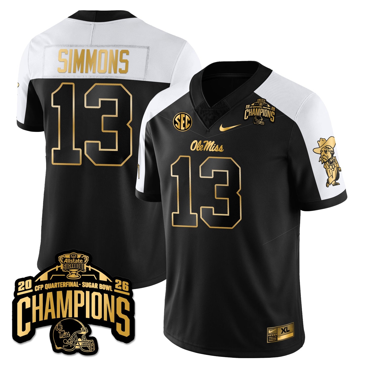 Ole Miss Football Vapor Limited Gold Jersey - Allstate Sugar Bowl Champions - All Stitched