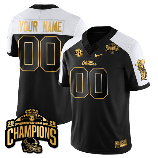 Custom Ole Miss Football Vapor Limited Gold Jersey - Allstate Sugar Bowl Champions - Stitched