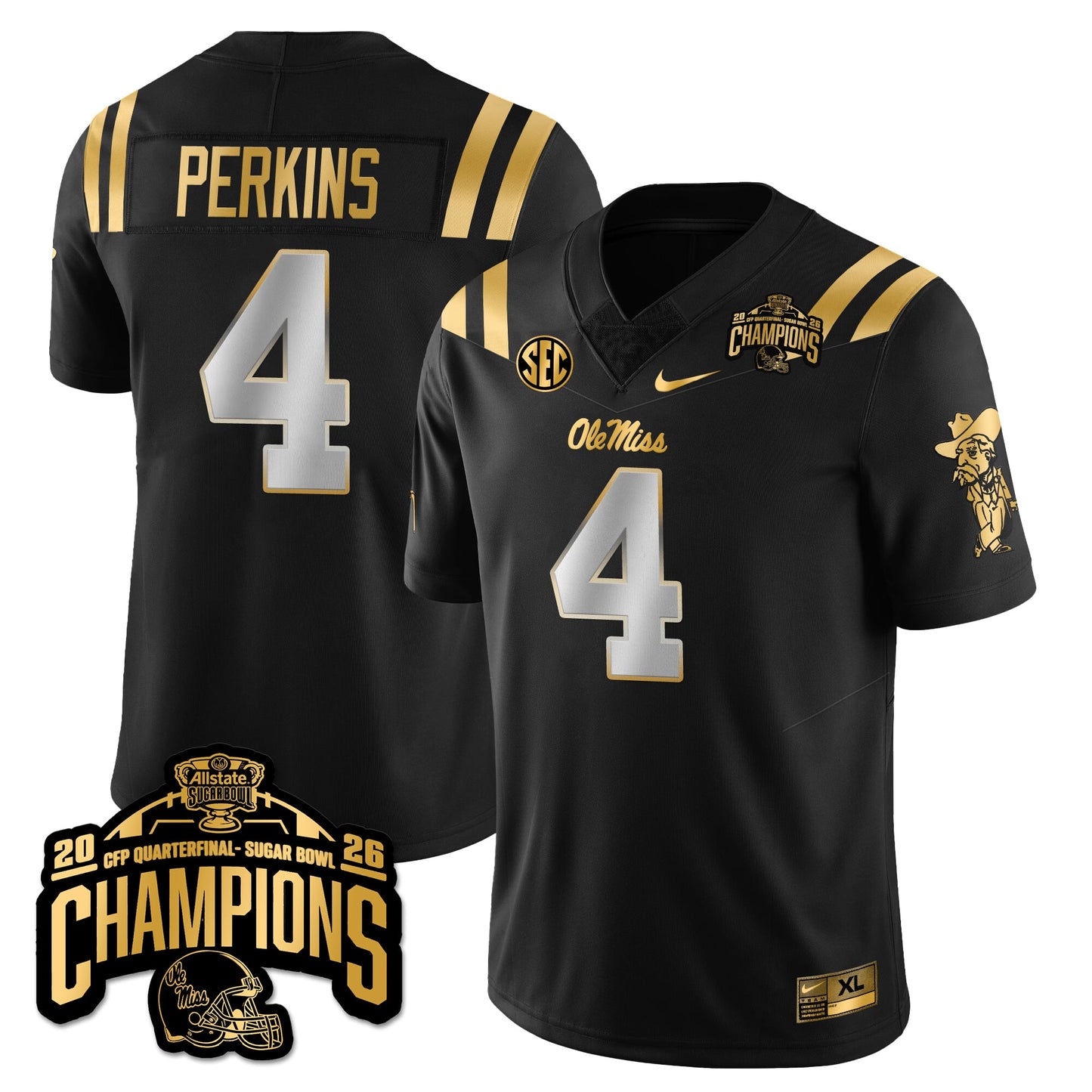 Ole Miss Football Vapor Limited Gold Jersey - Allstate Sugar Bowl Champions - All Stitched