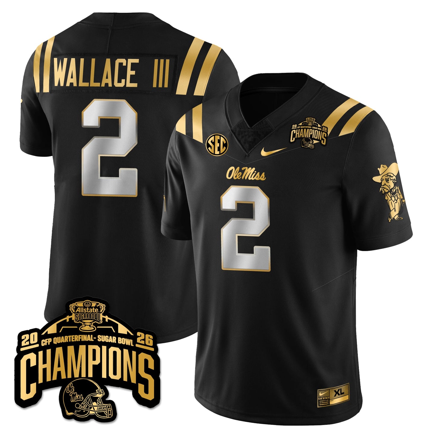 Ole Miss Football Vapor Limited Gold Jersey - Allstate Sugar Bowl Champions - All Stitched