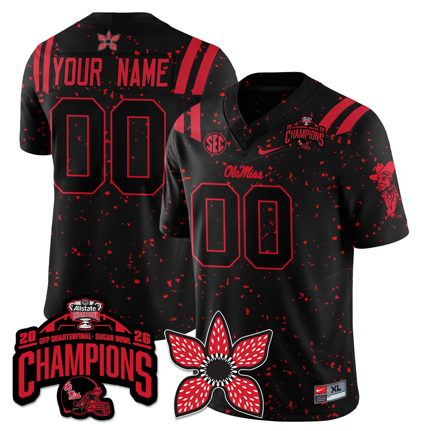 Ole Miss Football Stranger Things Vapor Limited Custom Jersey - Allstate Sugar Bowl Champions - All Stitched