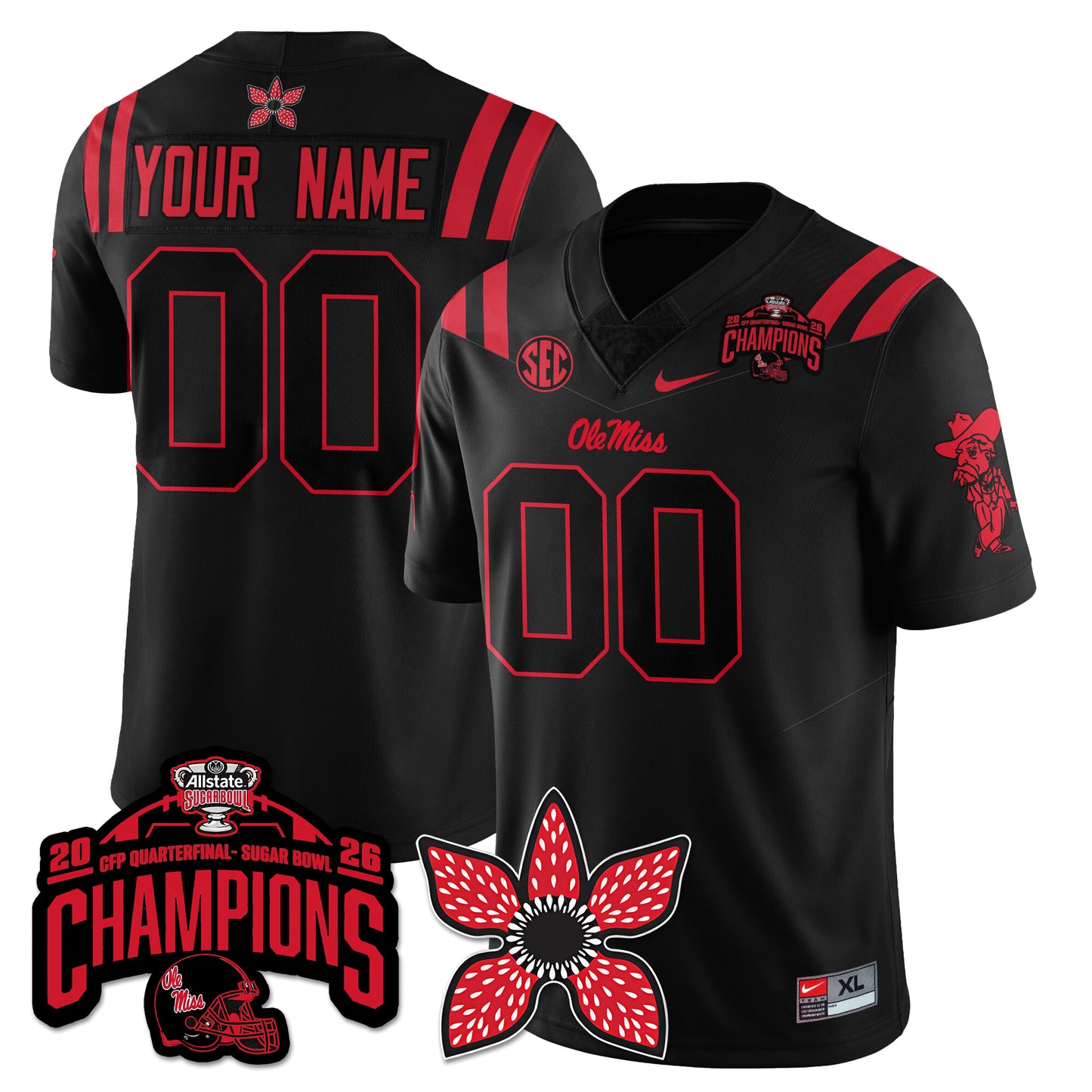 Ole Miss Football Stranger Things Vapor Limited Custom Jersey - Allstate Sugar Bowl Champions - All Stitched