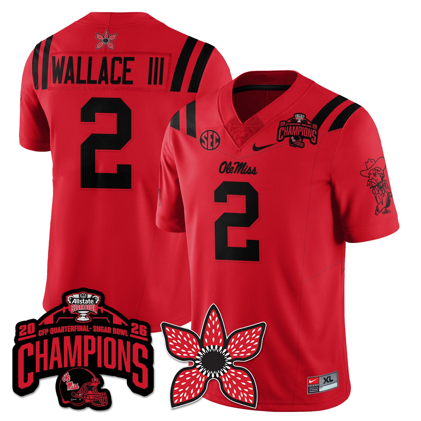 Ole Miss Football Stranger Things Vapor Limited Jersey - Allstate Sugar Bowl Champions - All Stitched