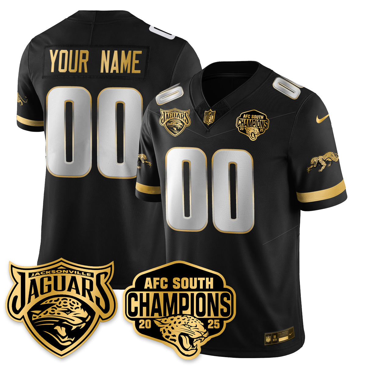 Custom JAX AFC South Division Champions Vapor Limited Gold Jersey - All Stitched