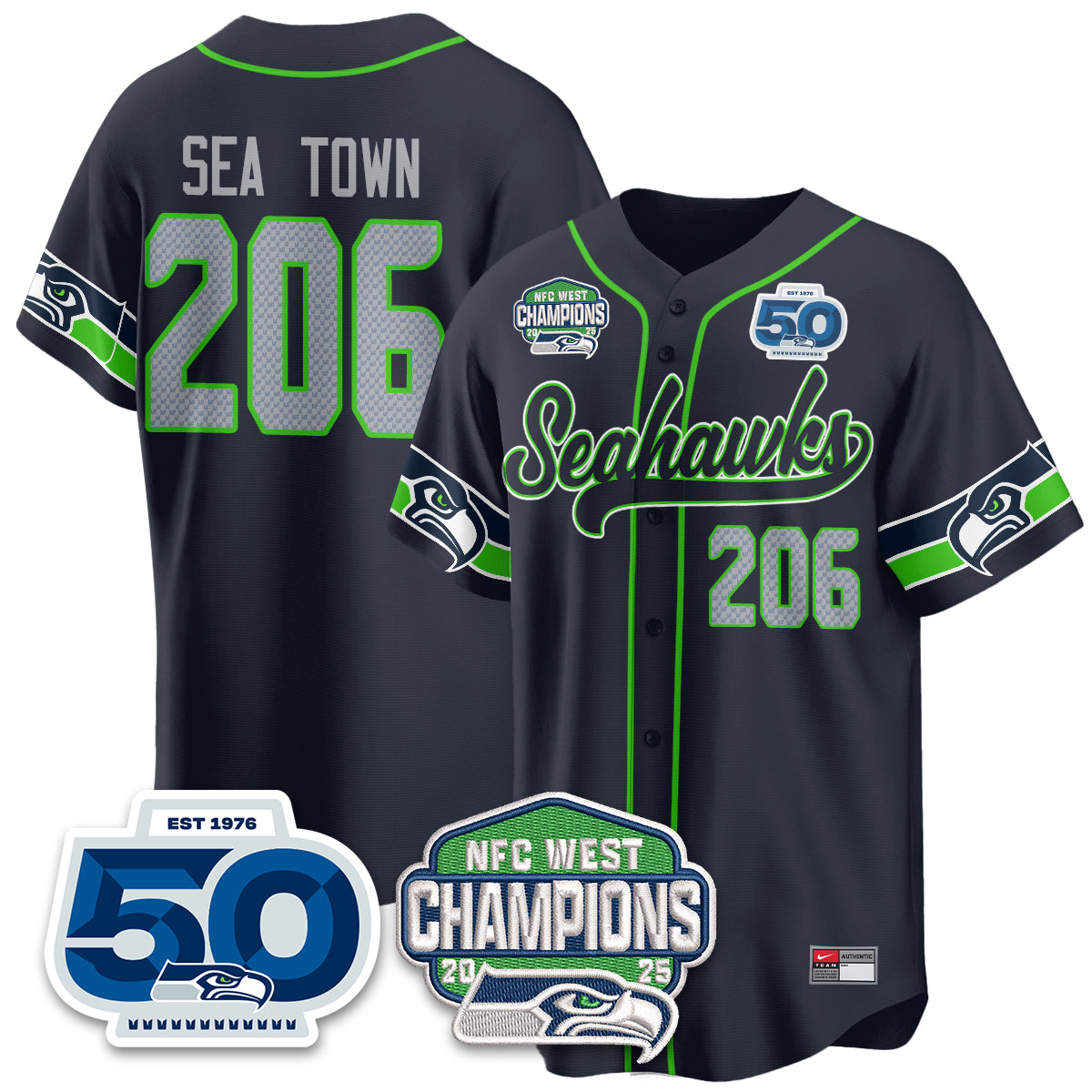 Seattle Seahawks NFC West Division Champions Vapor Limited Baseball Jersey - All Stitched