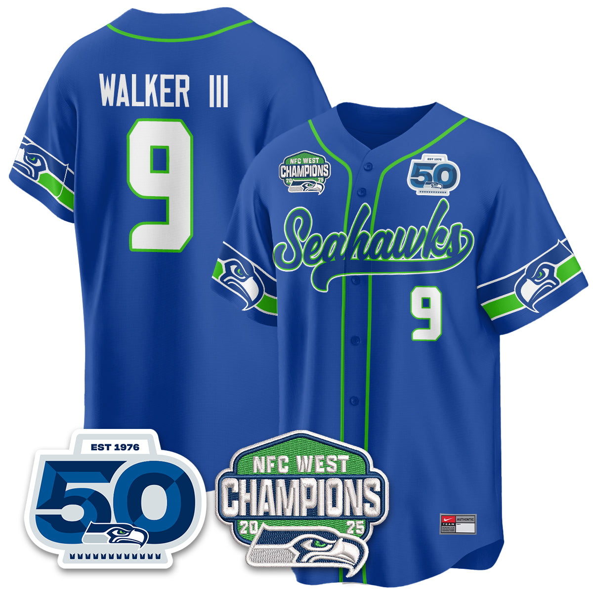 Seattle Seahawks NFC West Division Champions Vapor Limited Baseball Jersey - All Stitched
