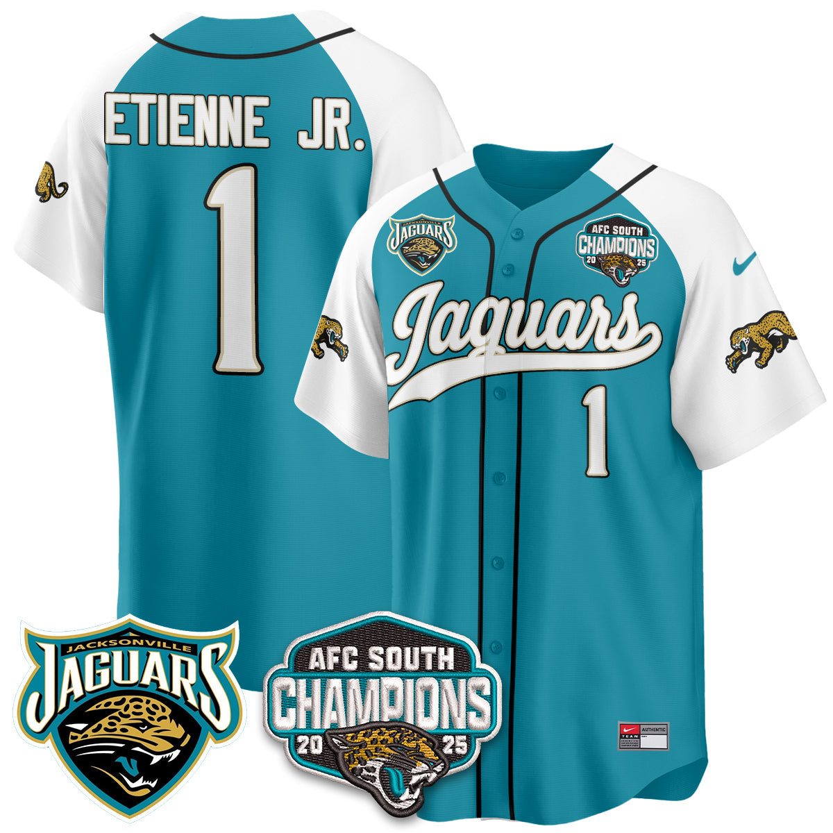 JAX AFC South Division Champions Vapor Limited Throwback Baseball Jersey - All Stitched