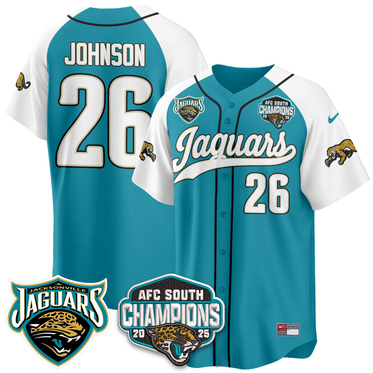 JAX AFC South Division Champions Vapor Limited Throwback Baseball Jersey - All Stitched