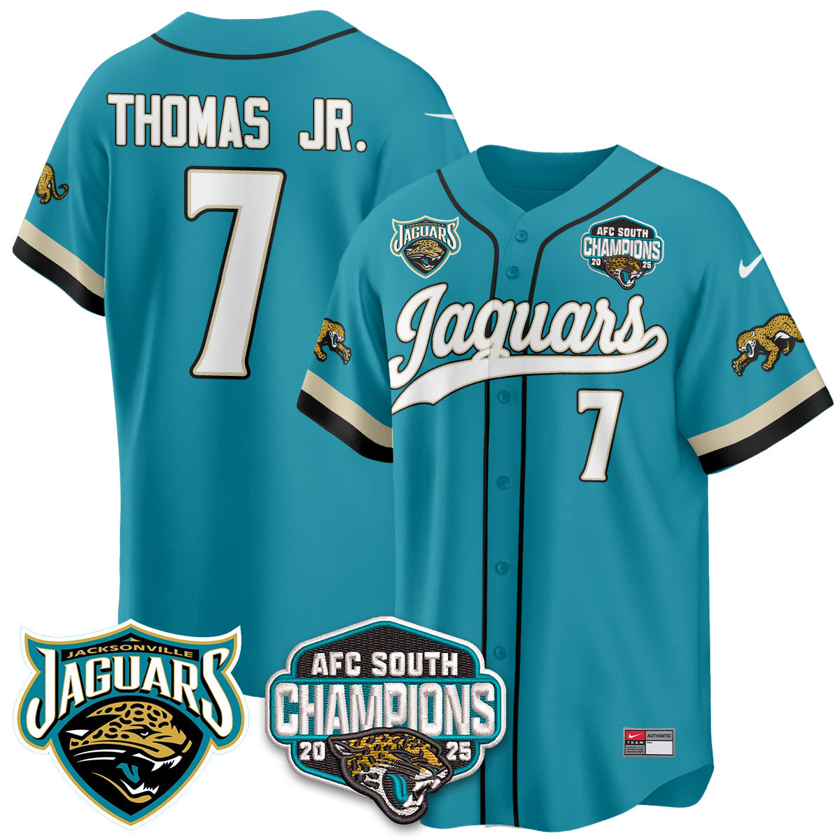 JAX AFC South Division Champions Vapor Limited Throwback Baseball Jersey - All Stitched