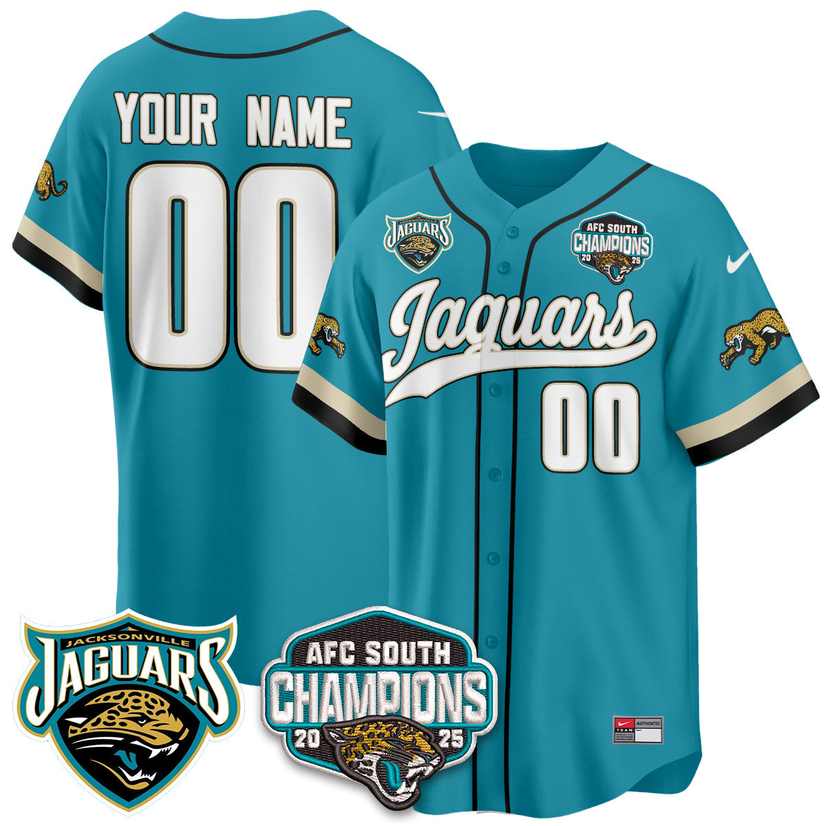 JAX AFC South Division Champions Vapor Limited Throwback Baseball Jersey - All Stitched