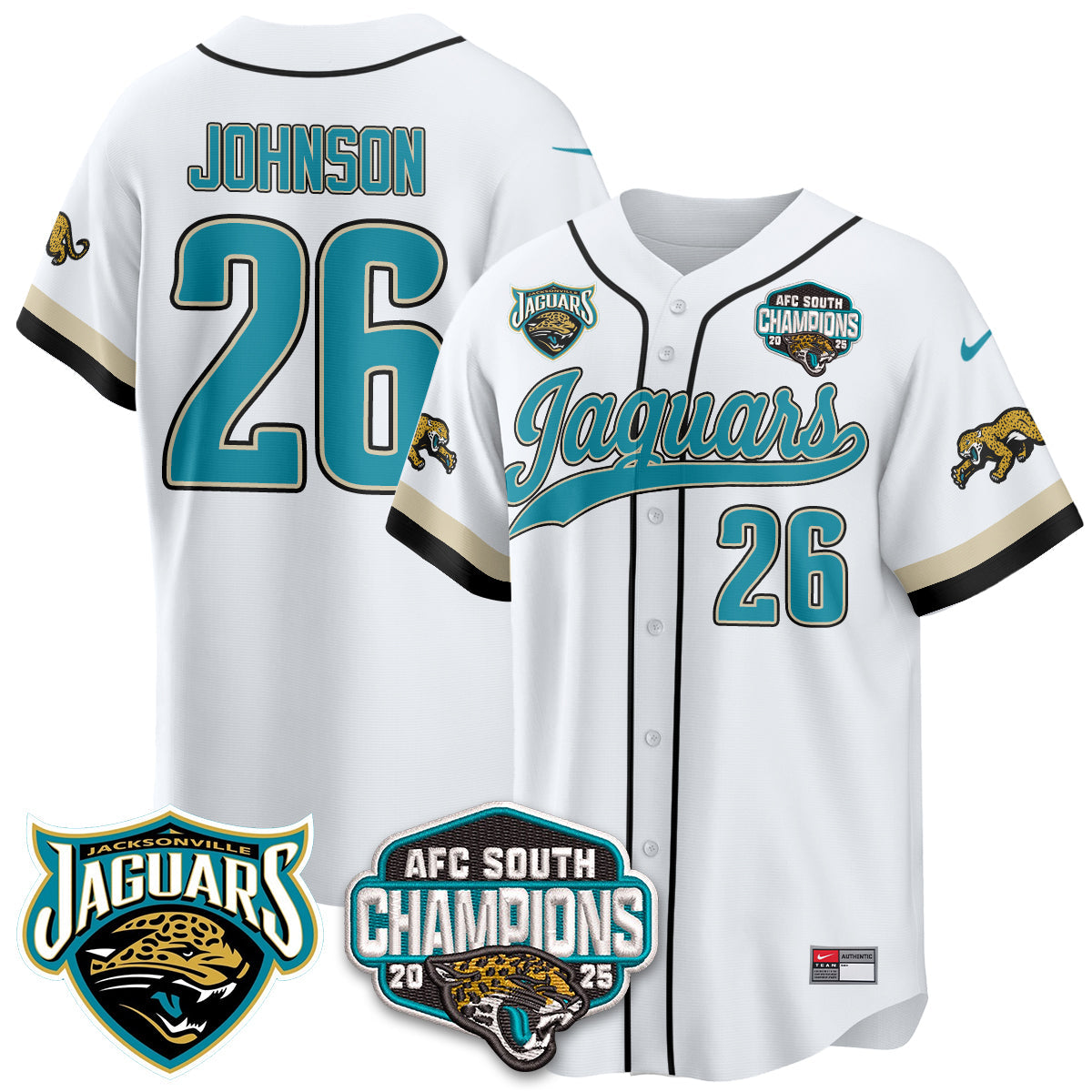 JAX AFC South Division Champions Vapor Limited Throwback Baseball Jersey - All Stitched