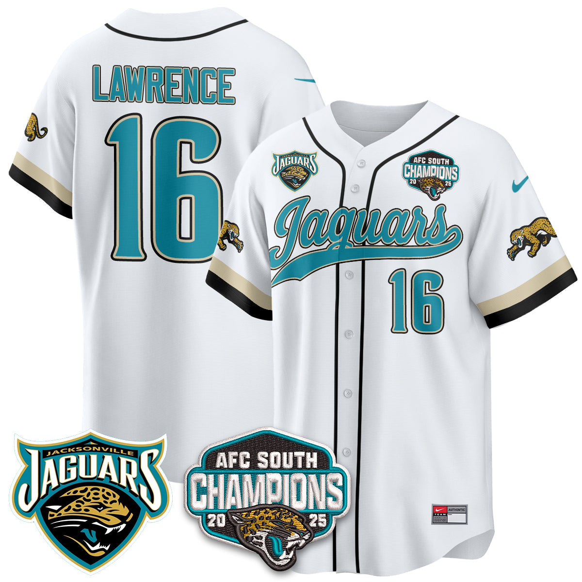 JAX AFC South Division Champions Vapor Limited Throwback Baseball Jersey - All Stitched