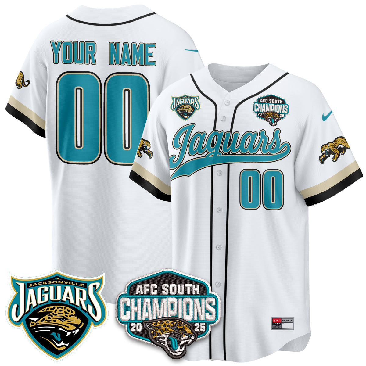 Custom JAX AFC South Division Champions Vapor Limited Throwback Baseball Jersey - All Stitched