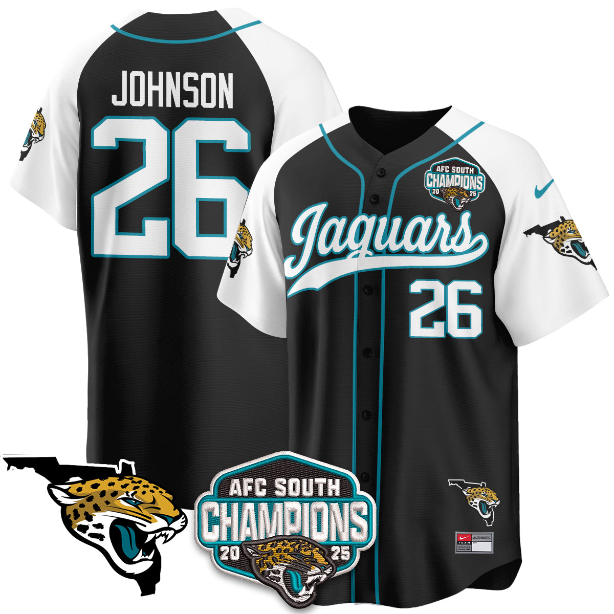 JAX AFC South Division Champions Vapor Limited Baseball Jersey - All Stitched