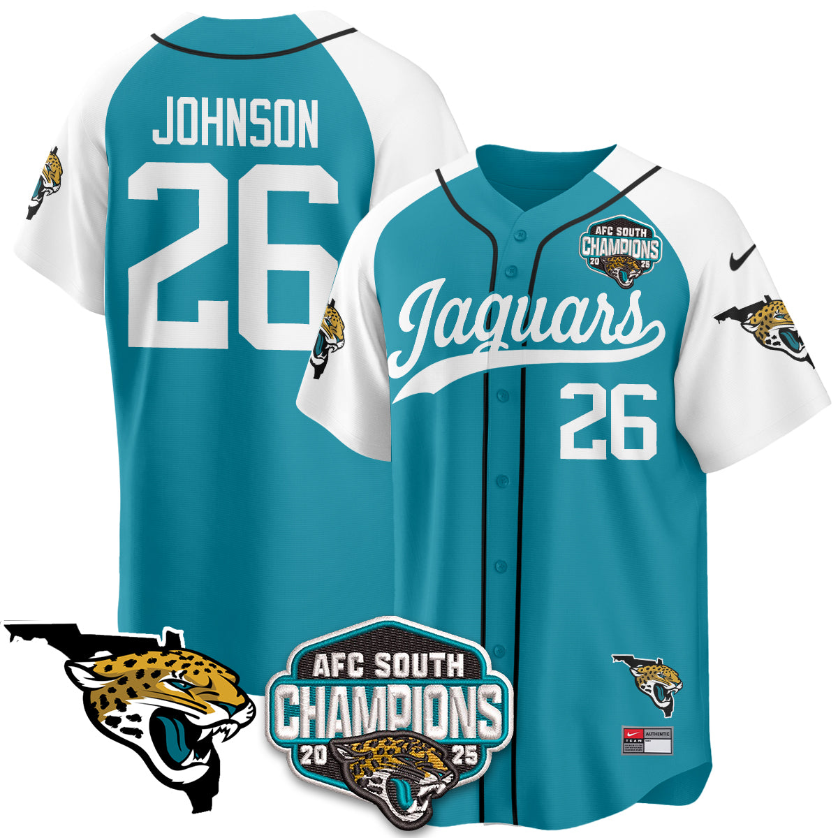 JAX AFC South Division Champions Vapor Limited Baseball Jersey - All Stitched