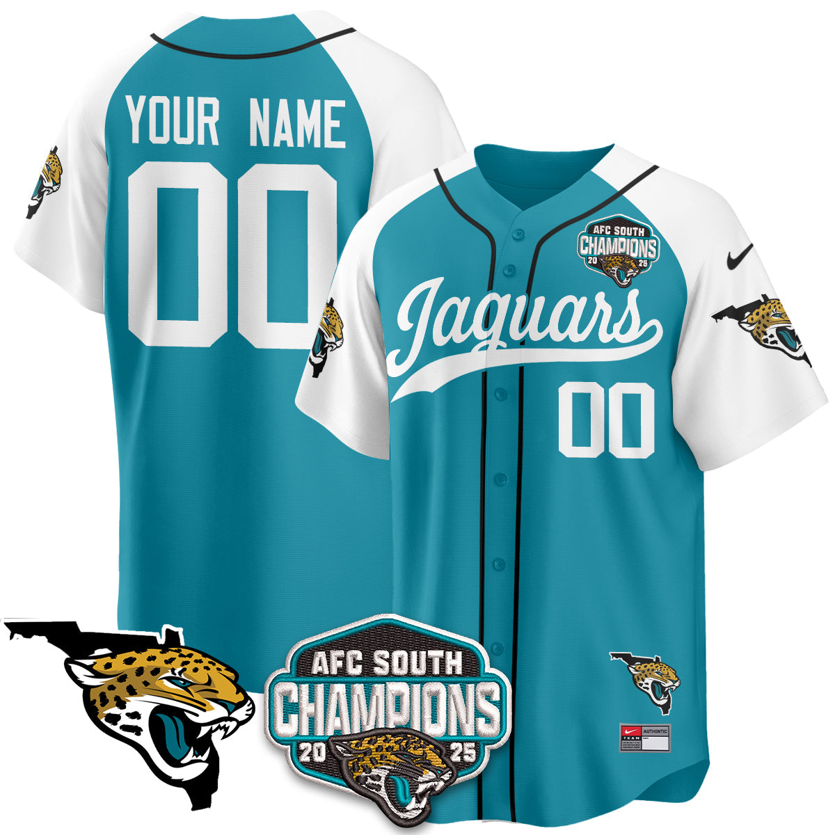 JAX AFC South Division Champions Vapor Limited Baseball Custom Jersey - All Stitched