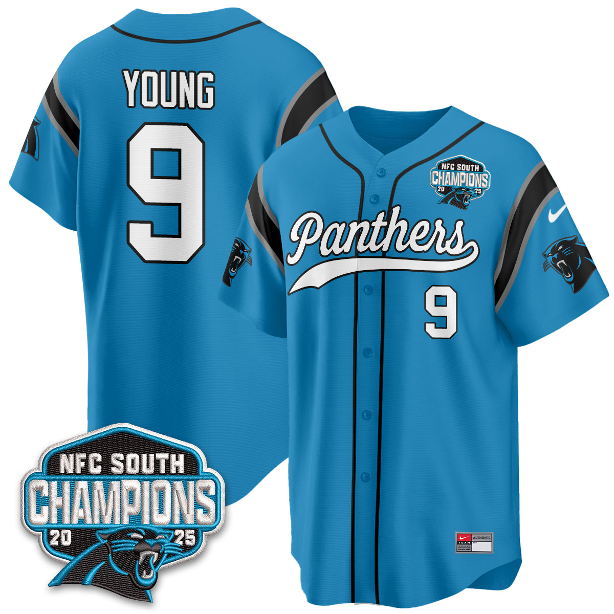 Carolina Panthers NFC South Division Champions Vapor Limited Baseball Jersey - All Stitched