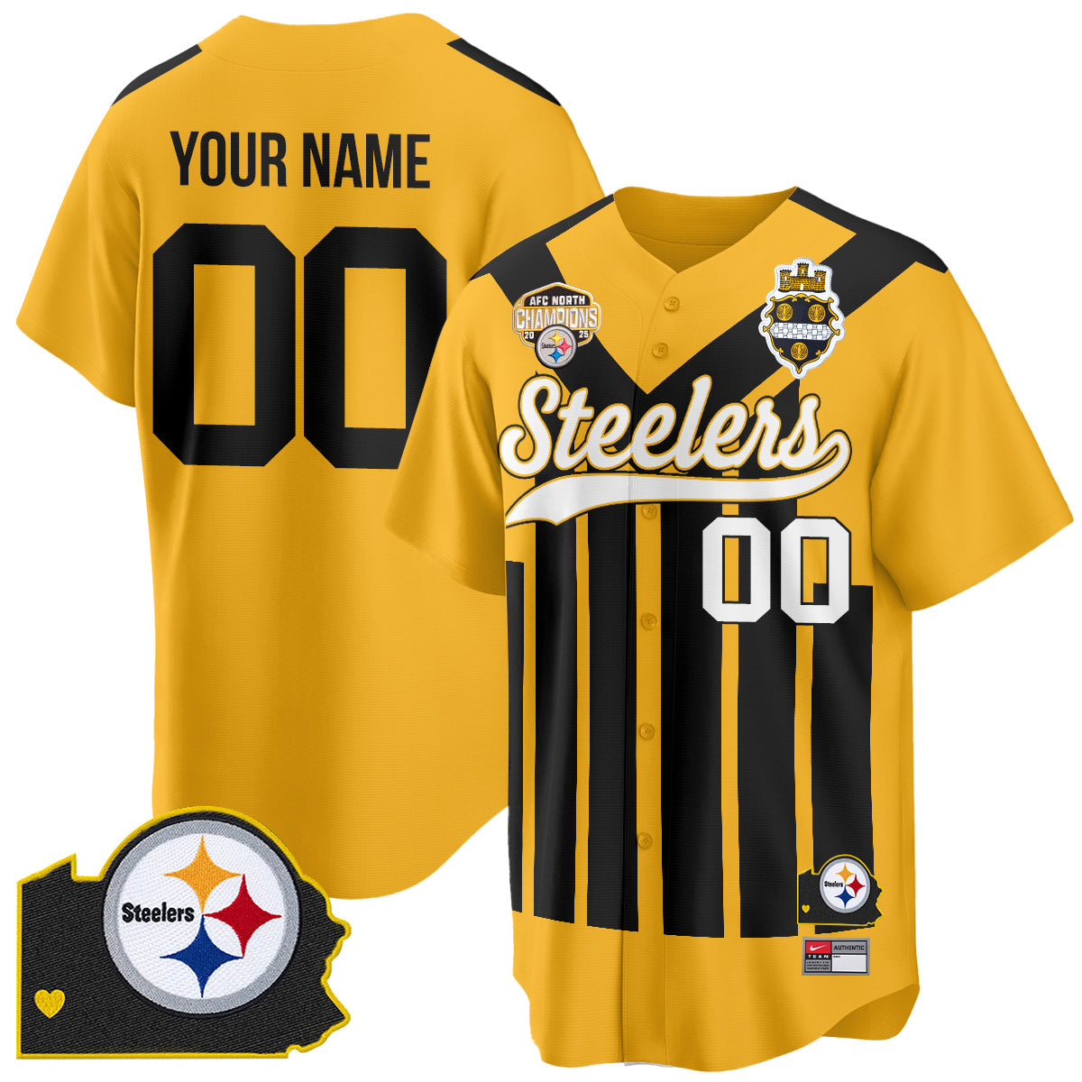 Custom PIT AFC North Division Champions Vapor Limited Baseball Jersey - All Stitched