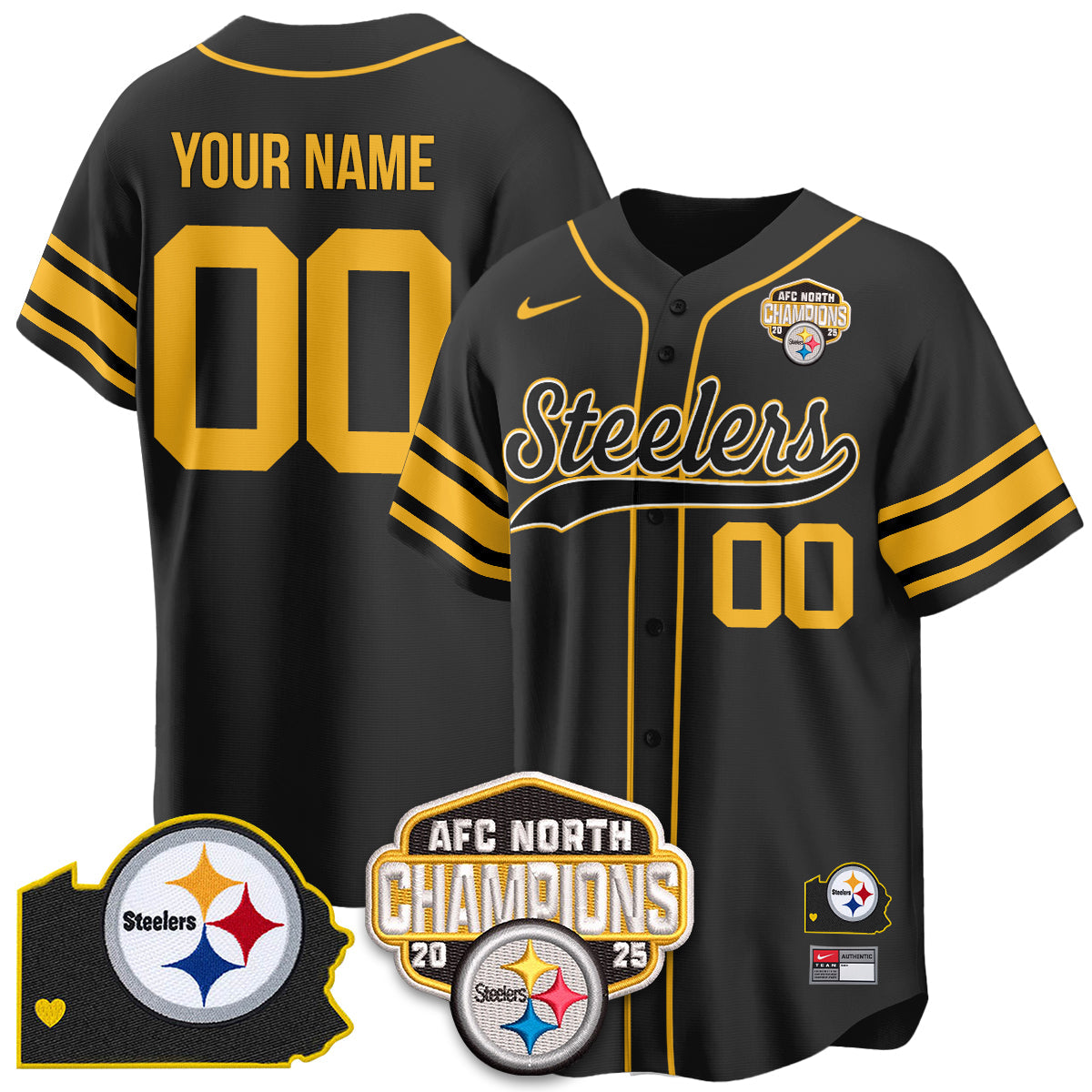 Custom PIT AFC North Division Champions Vapor Limited Baseball Jersey - All Stitched
