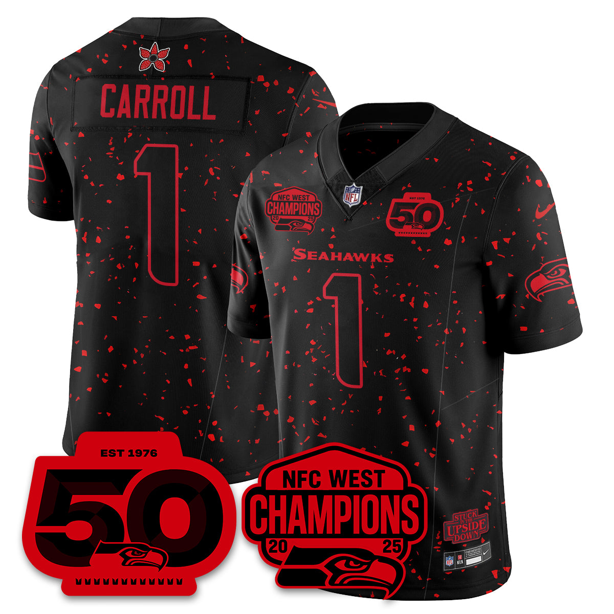 Seattle Seahawks Stranger Things NFC West Division Champions Vapor Limited Jersey - All Stitched