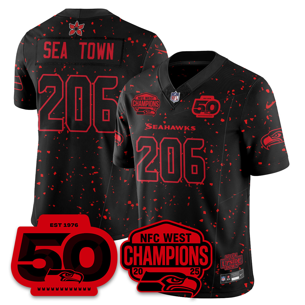 Seattle Seahawks Stranger Things NFC West Division Champions Vapor Limited Jersey - All Stitched