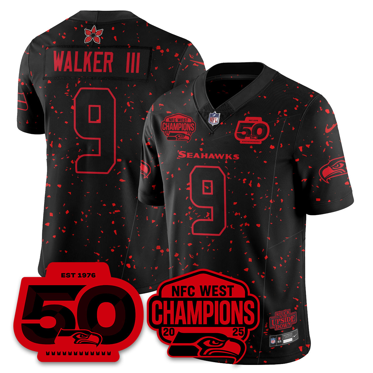 Seattle Seahawks Stranger Things NFC West Division Champions Vapor Limited Jersey - All Stitched