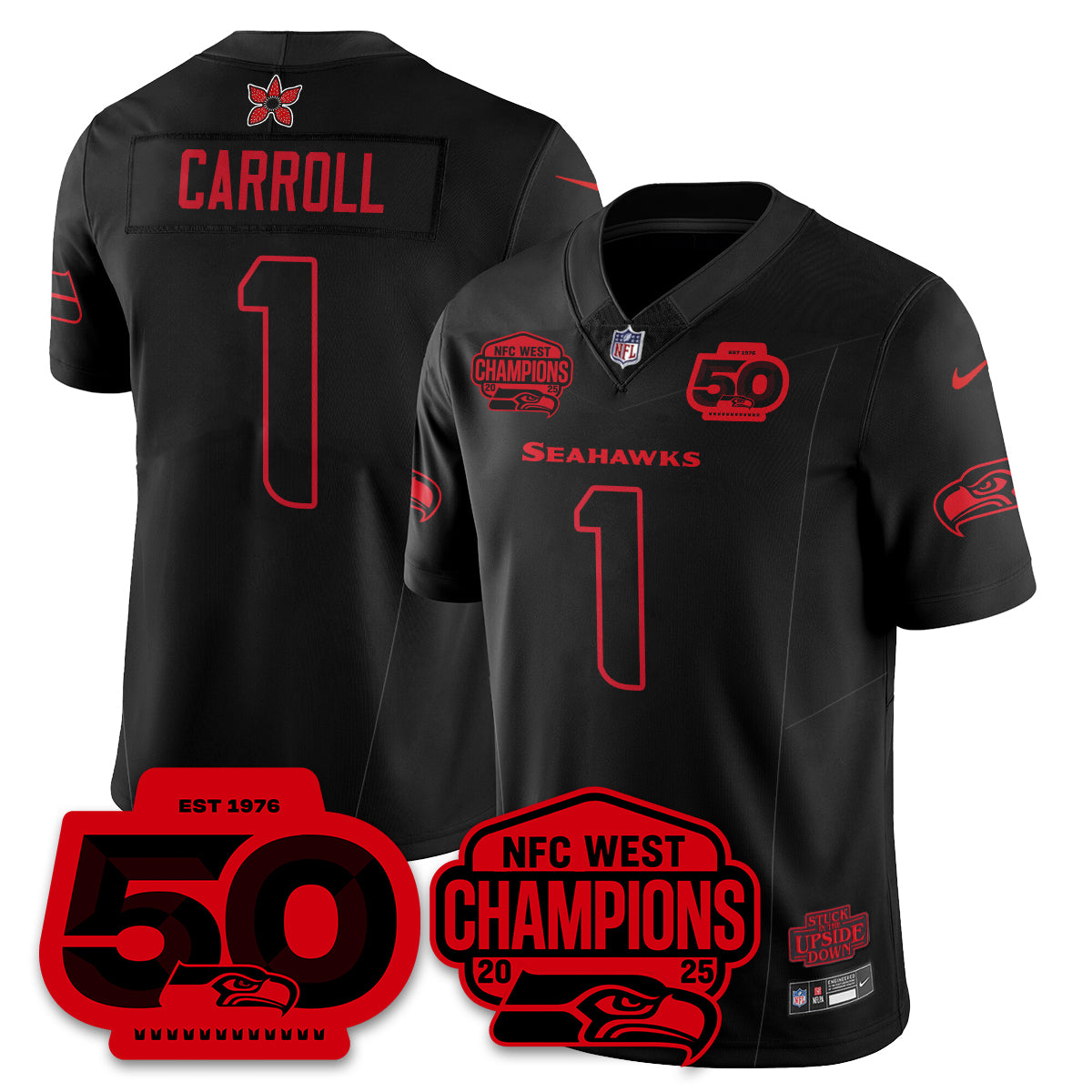 Seattle Seahawks Stranger Things NFC West Division Champions Vapor Limited Jersey - All Stitched
