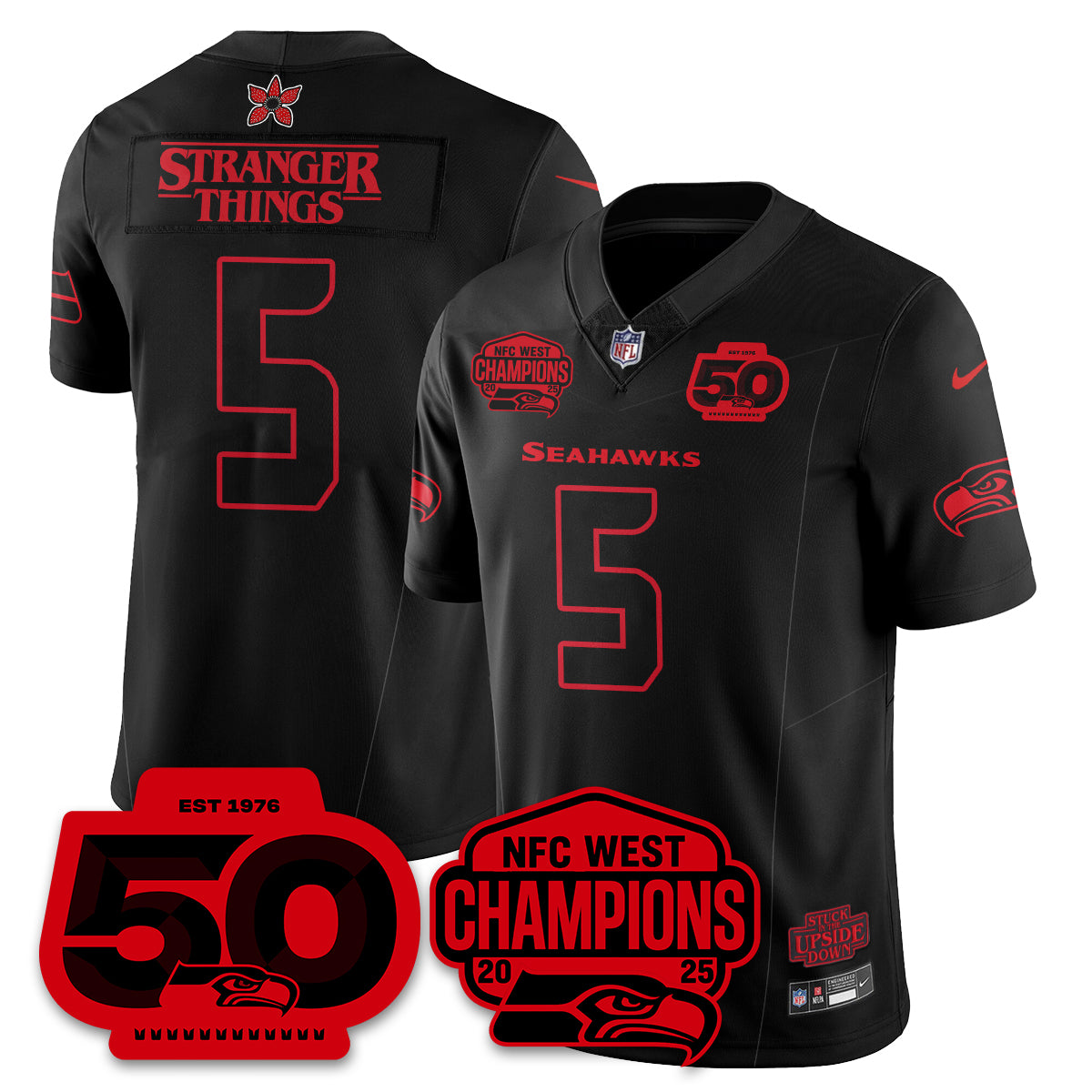 Seattle Seahawks Stranger Things NFC West Division Champions Vapor Limited Jersey - All Stitched