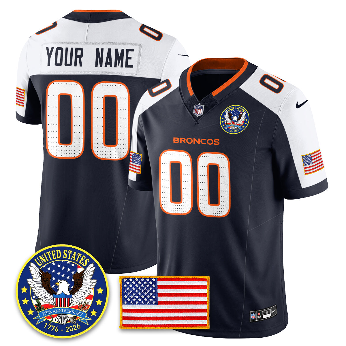 DEN "United States 250th Anniversary Patch" Vapor Limited Jersey - All Stitched