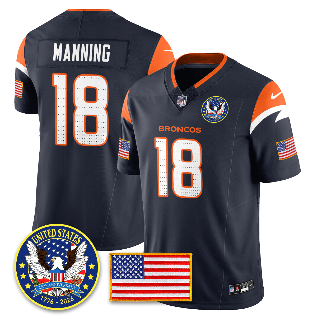 DEN "United States 250th Anniversary Patch" Vapor Limited Jersey - All Stitched