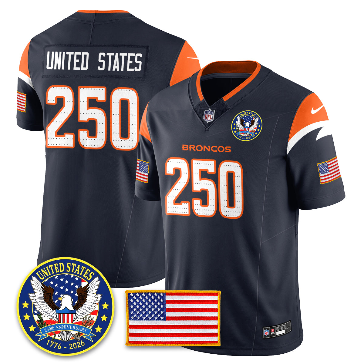 DEN "United States 250th Anniversary Patch" Vapor Limited Jersey - All Stitched