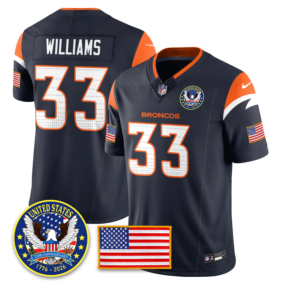 DEN "United States 250th Anniversary Patch" Vapor Limited Jersey - All Stitched