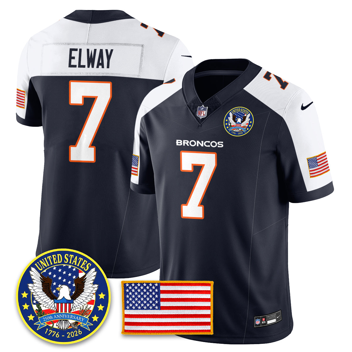 DEN Throwback "United States 250th Anniversary Patch" Vapor Limited Jersey - All Stitched