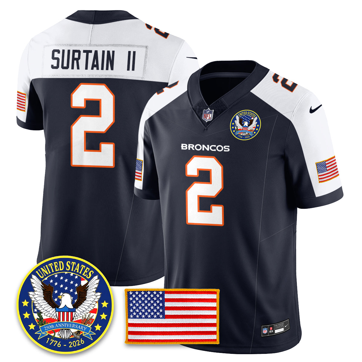 DEN Throwback "United States 250th Anniversary Patch" Vapor Limited Jersey - All Stitched