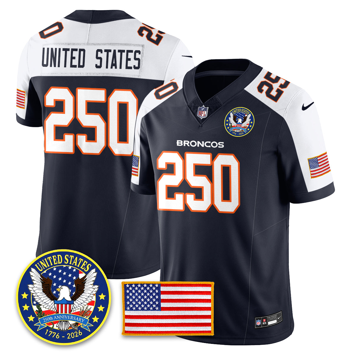 DEN Throwback "United States 250th Anniversary Patch" Vapor Limited Jersey - All Stitched