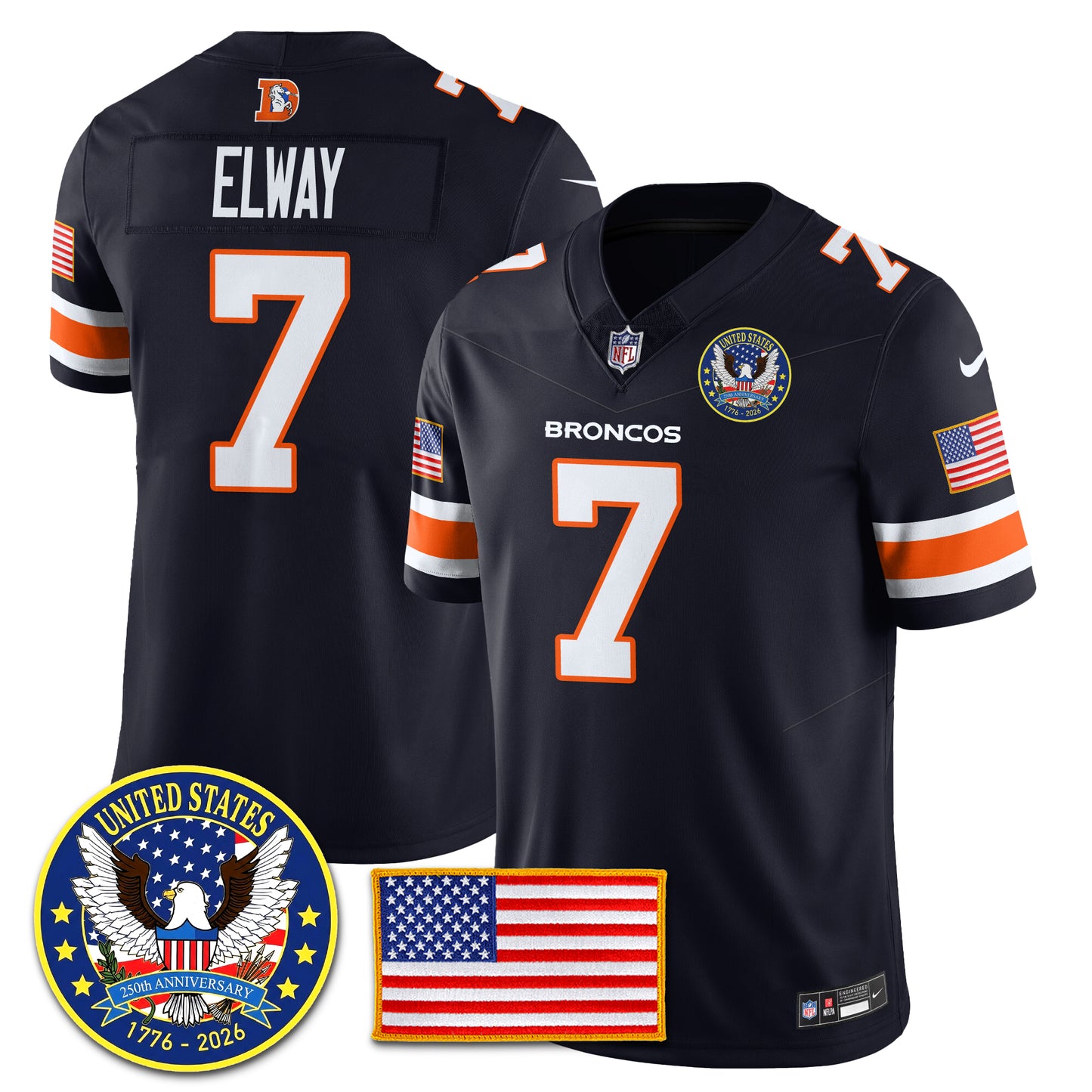 DEN Throwback "United States 250th Anniversary Patch" Vapor Limited Jersey - All Stitched
