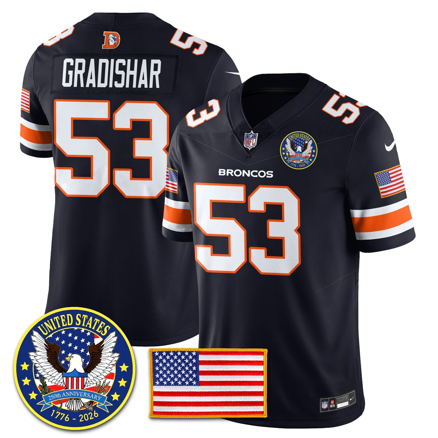 DEN Throwback "United States 250th Anniversary Patch" Vapor Limited Jersey - All Stitched