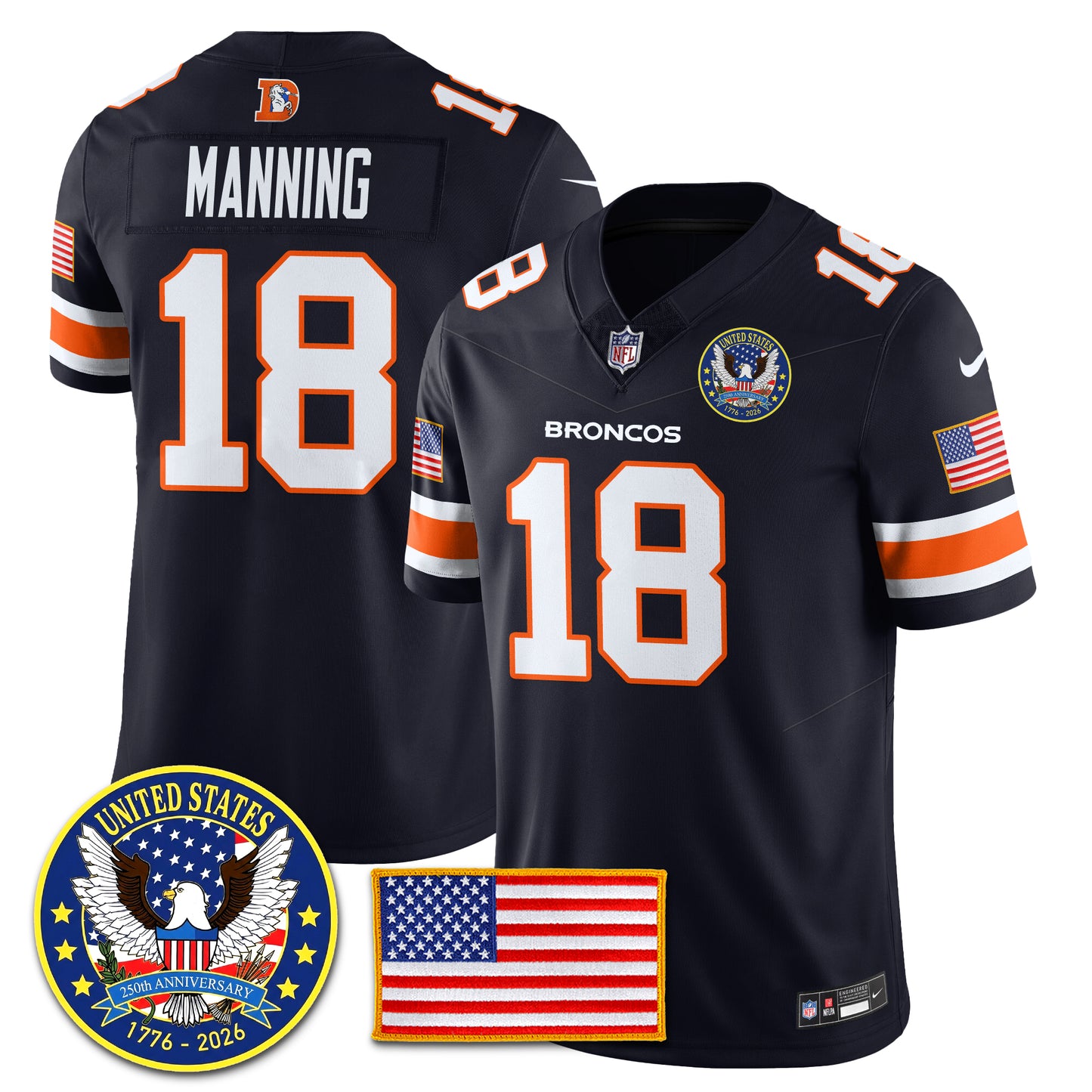 DEN Throwback "United States 250th Anniversary Patch" Vapor Limited Jersey - All Stitched