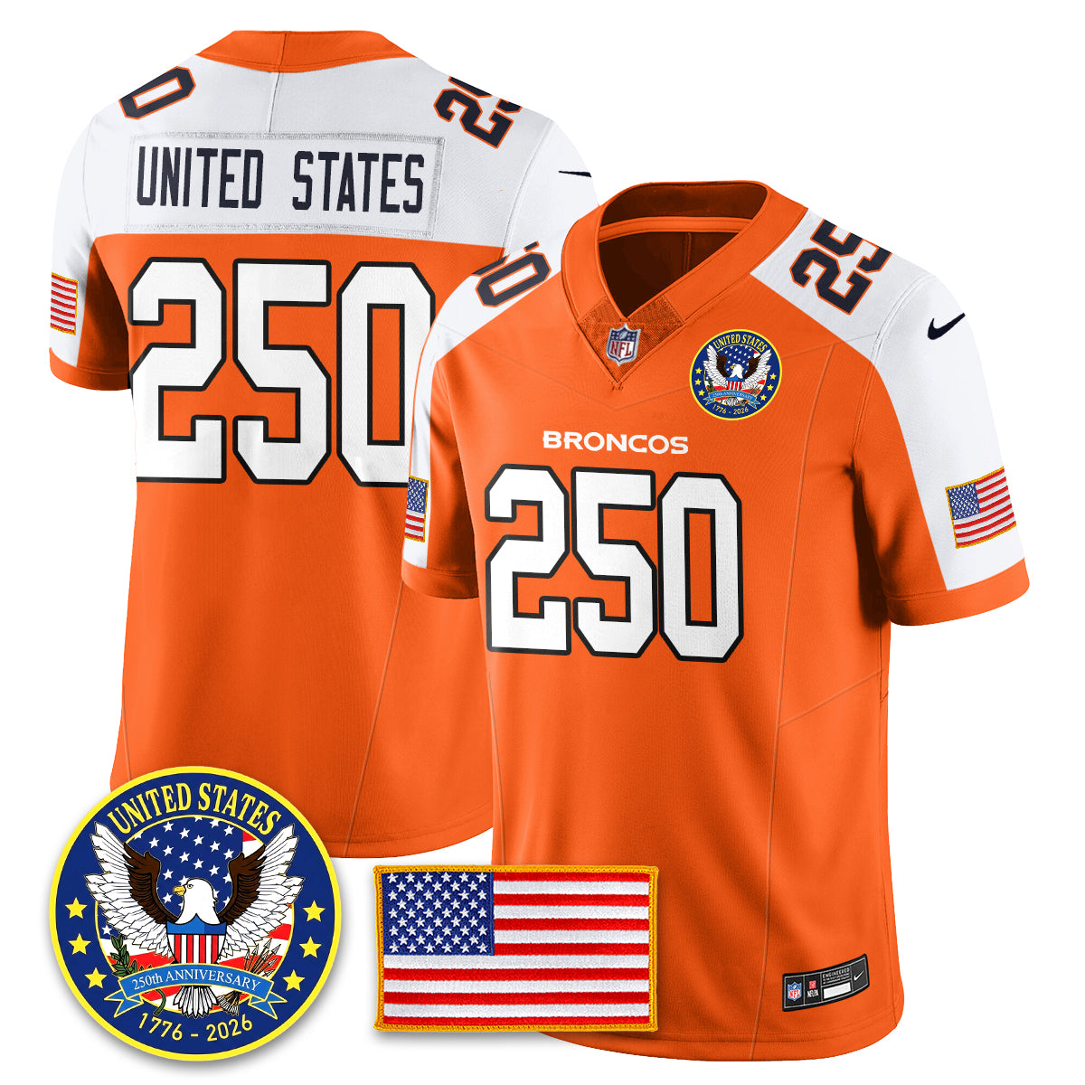 DEN Throwback "United States 250th Anniversary Patch" Vapor Limited Jersey - All Stitched