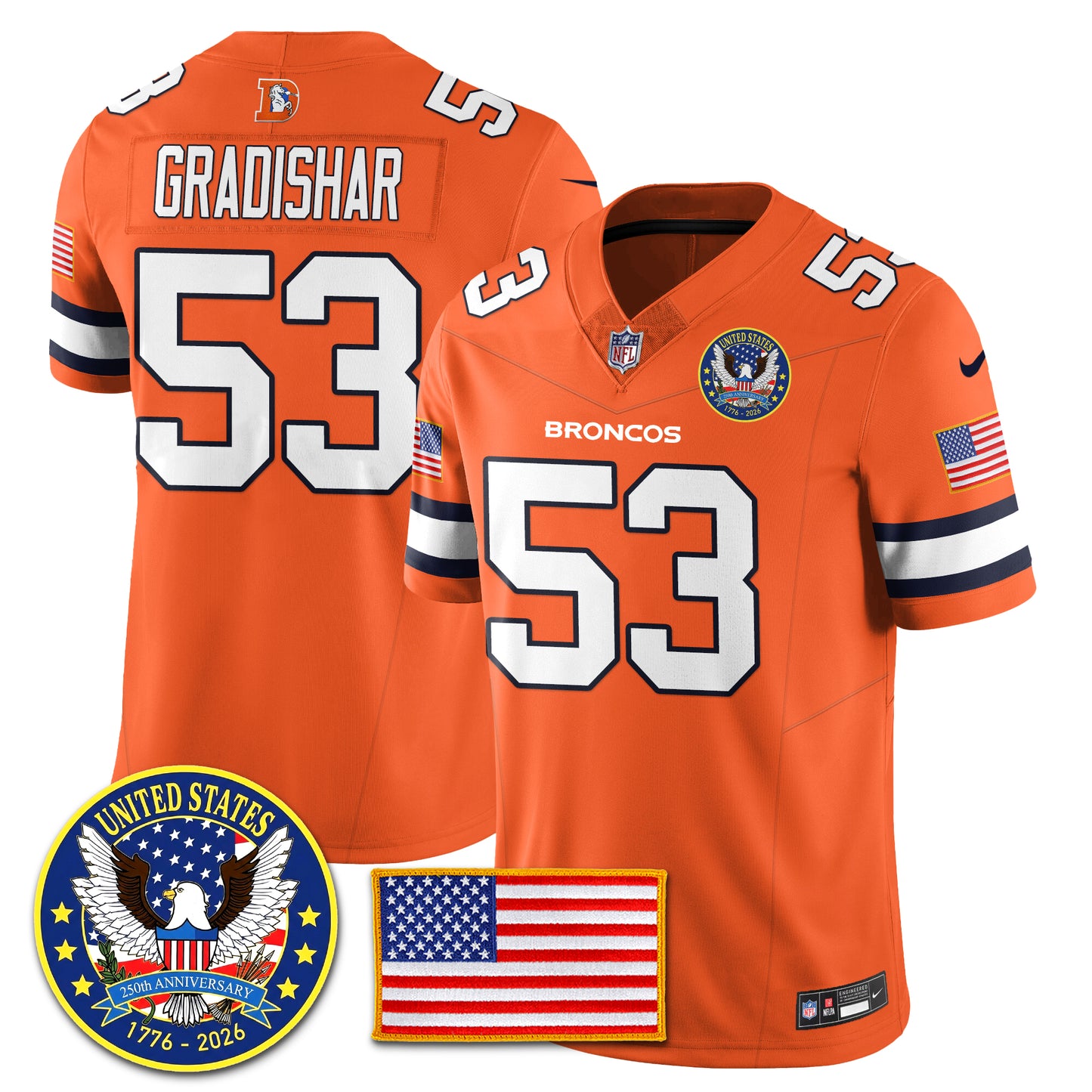 DEN Throwback "United States 250th Anniversary Patch" Vapor Limited Jersey - All Stitched